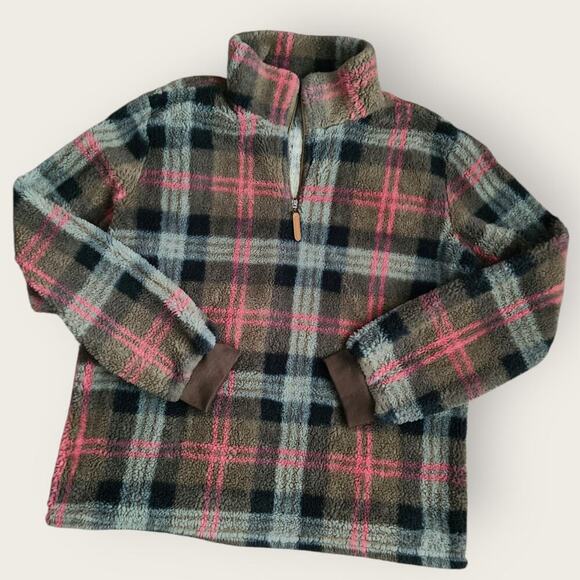 ChicYea Sweater Women's Sz L 1/4 Zip Plaid Pullover Sherpa Mock Neck Soft - Picture 1 of 5